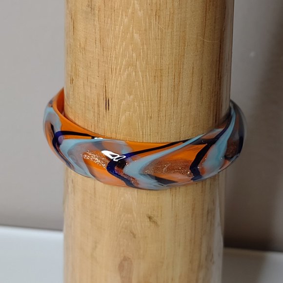 Very Awesome Orange Glass Bracelet 6 3/4 Inches - Picture 1 of 8